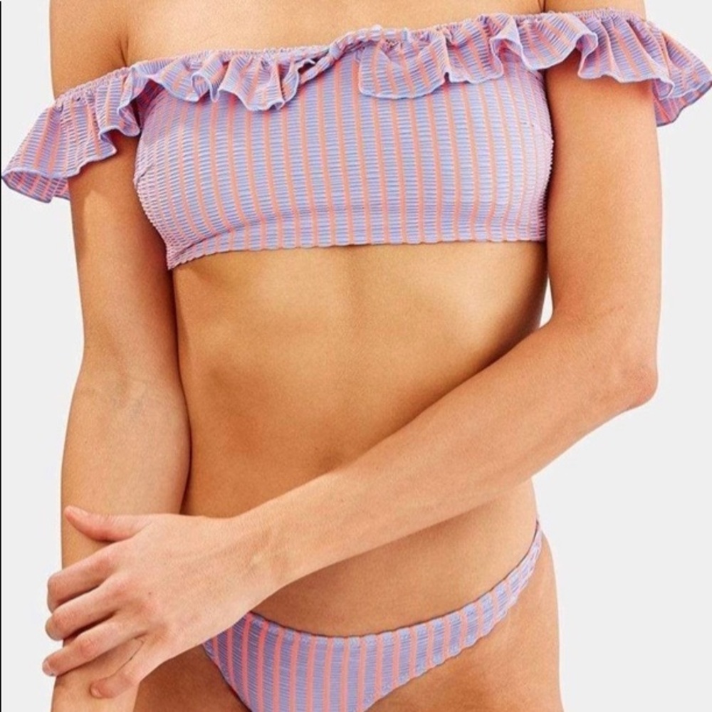 NWT Lavender Seersucker Solid and Stripe Bikini